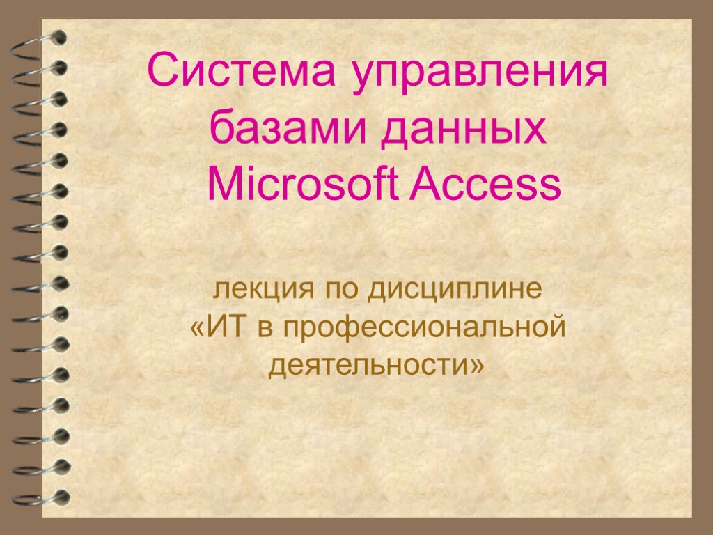 Система управления базами данных Microsoft Access лекция по дисциплине «ИТ в профессиональной деятельности»